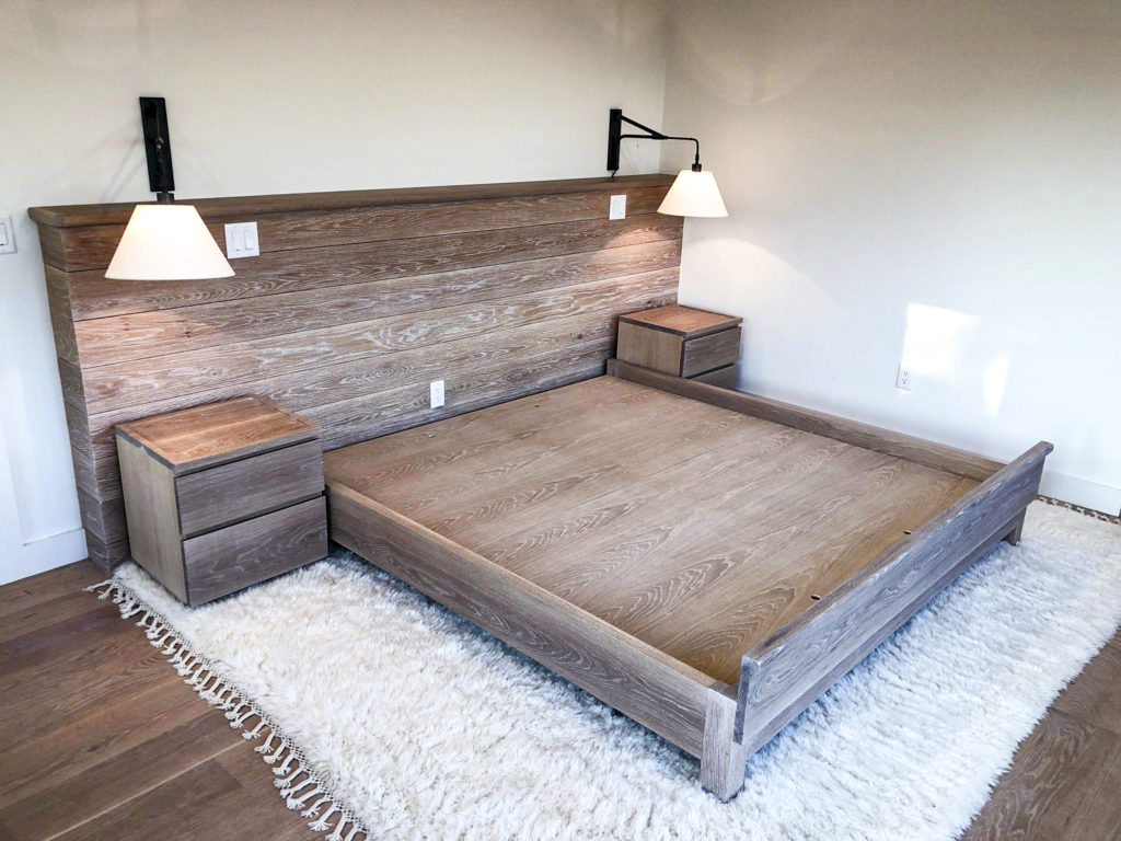 custom built king bed frame with headboard and side cabinets